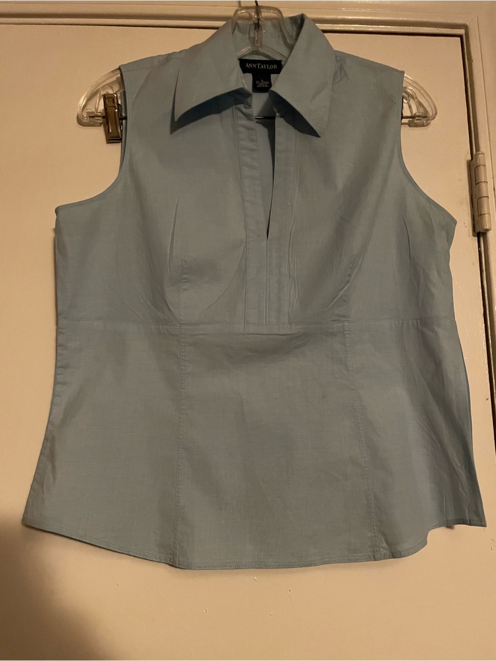 Ann Taylor Light Blue Sleeveless Collared Shell